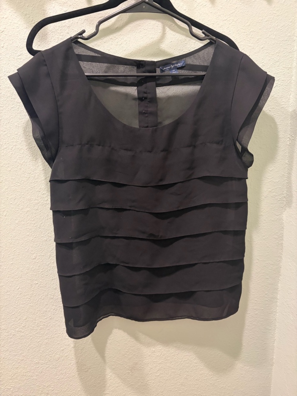 American eagle black sheer short sleeve blouse